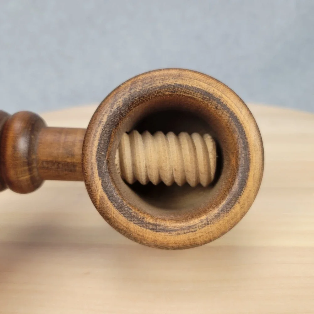 Vintage French Nutcracker Brown Wood Bowl Screw Style‎ Rustic